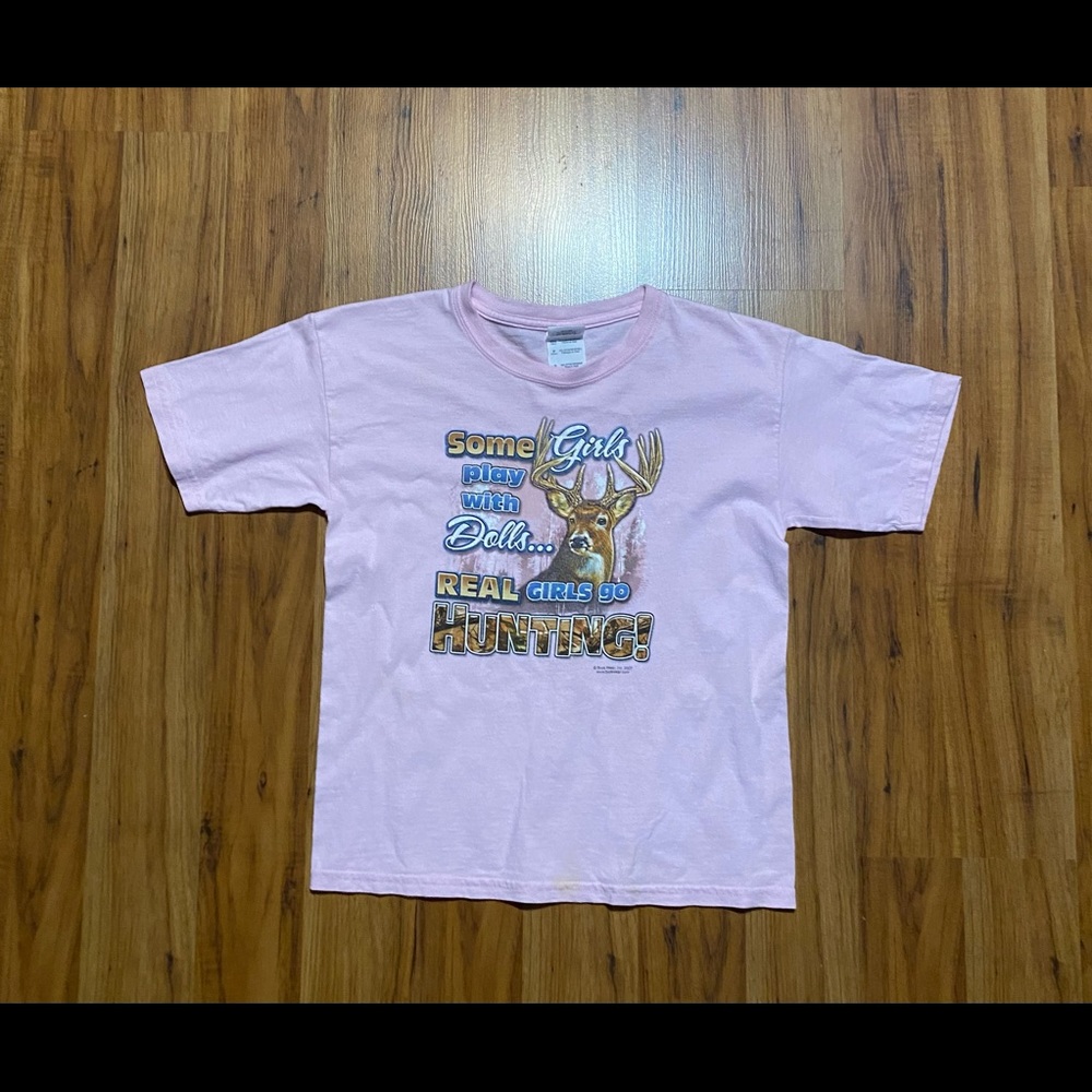 GILDAN Ultra Cotton Girls Graphic Hunting Short Sleeve T-Shirt Size Small